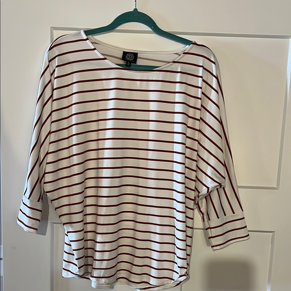 Bobeau Striped White and Red Women's Top